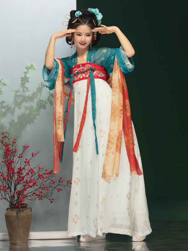 Hanfu-inšpirované dámske letné šaty, chiffon, spandex 90–95%, tie-dye, jednovrstvá konštrukcia do pása