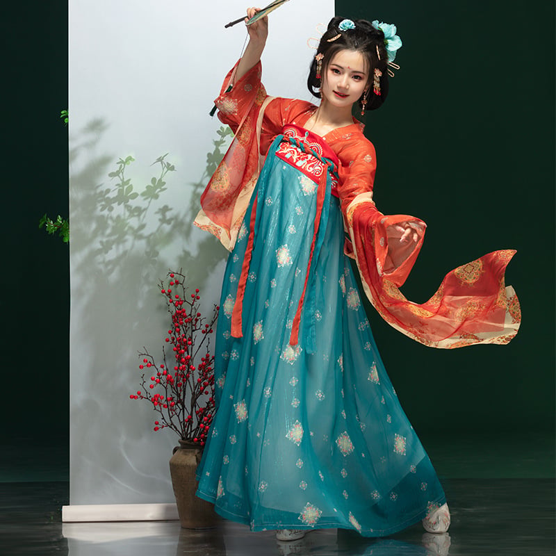Hanfu-inšpirované dámske letné šaty, chiffon, spandex 90–95%, tie-dye, jednovrstvá konštrukcia do pása