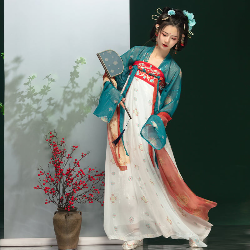 Hanfu-inšpirované dámske letné šaty, chiffon, spandex 90–95%, tie-dye, jednovrstvá konštrukcia do pása