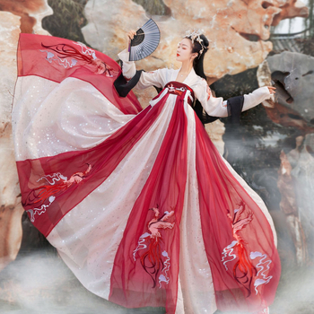 Ženski hanfu komplet Tang stila za dnevnu nosnju i nastupe; izvezen; tkanina: kemijska vlakna smjesa; glavni materijal: poliester 95%; marka Dragon Mother; pogodno za hanfu