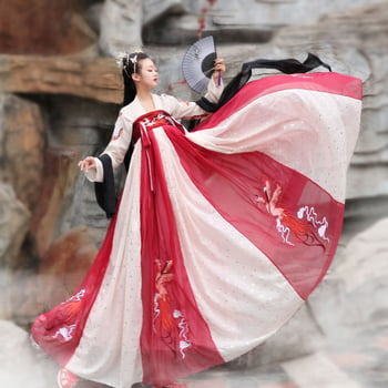Ženski hanfu komplet Tang stila za dnevnu nosnju i nastupe; izvezen; tkanina: kemijska vlakna smjesa; glavni materijal: poliester 95%; marka Dragon Mother; pogodno za hanfu