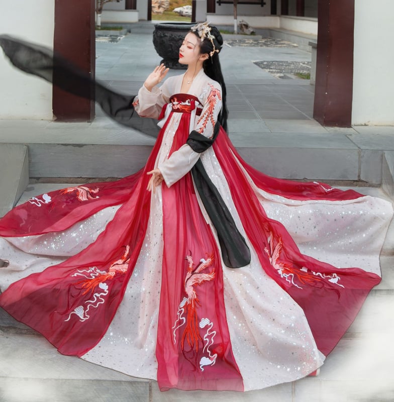 Ženski hanfu komplet Tang stila za dnevnu nosnju i nastupe; izvezen; tkanina: kemijska vlakna smjesa; glavni materijal: poliester 95%; marka Dragon Mother; pogodno za hanfu