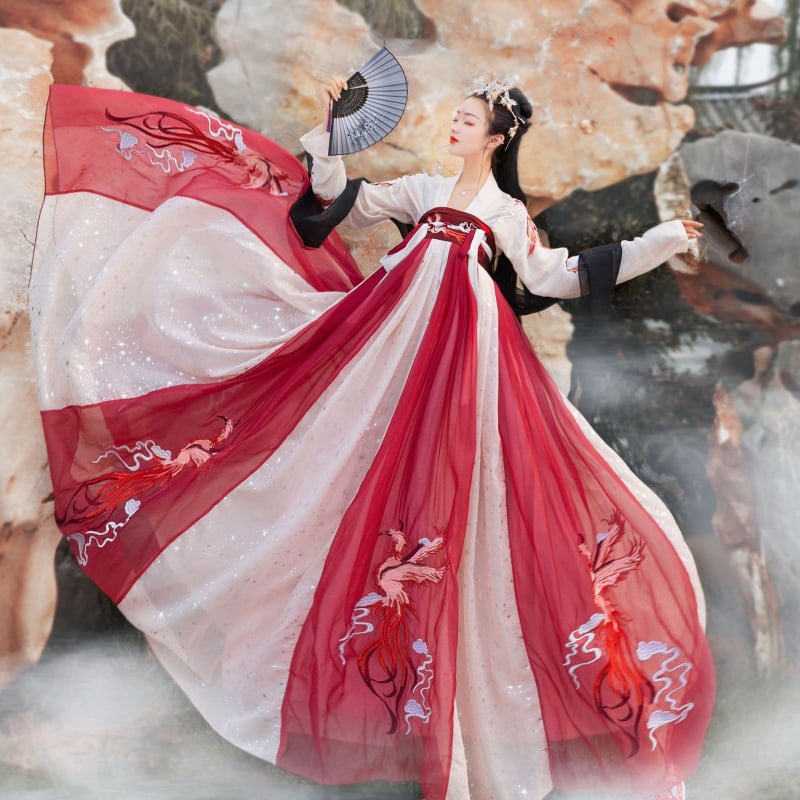 Ženski hanfu komplet Tang stila za dnevnu nosnju i nastupe; izvezen; tkanina: kemijska vlakna smjesa; glavni materijal: poliester 95%; marka Dragon Mother; pogodno za hanfu
