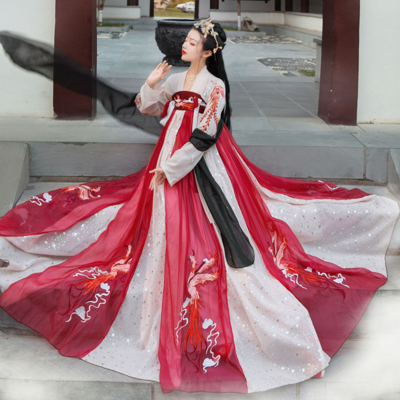Ženski hanfu komplet Tang stila za dnevnu nosnju i nastupe; izvezen; tkanina: kemijska vlakna smjesa; glavni materijal: poliester 95%; marka Dragon Mother; pogodno za hanfu