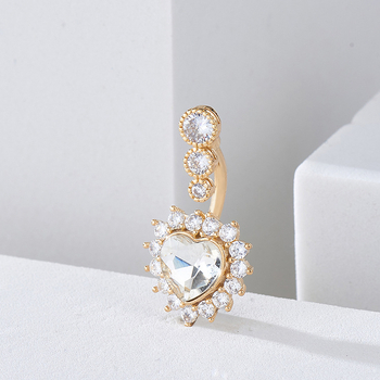 Pupčani piercing nakit — srcoliki dizajn sa cirkonima, obruč pupka, ženski stil (bakar; srce dizajn; pupčani nakit; elektroplatiranje)