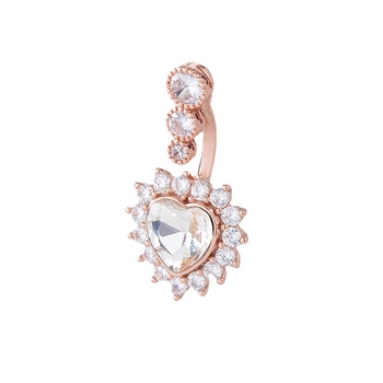 Pupčani piercing nakit — srcoliki dizajn sa cirkonima, obruč pupka, ženski stil (bakar; srce dizajn; pupčani nakit; elektroplatiranje)