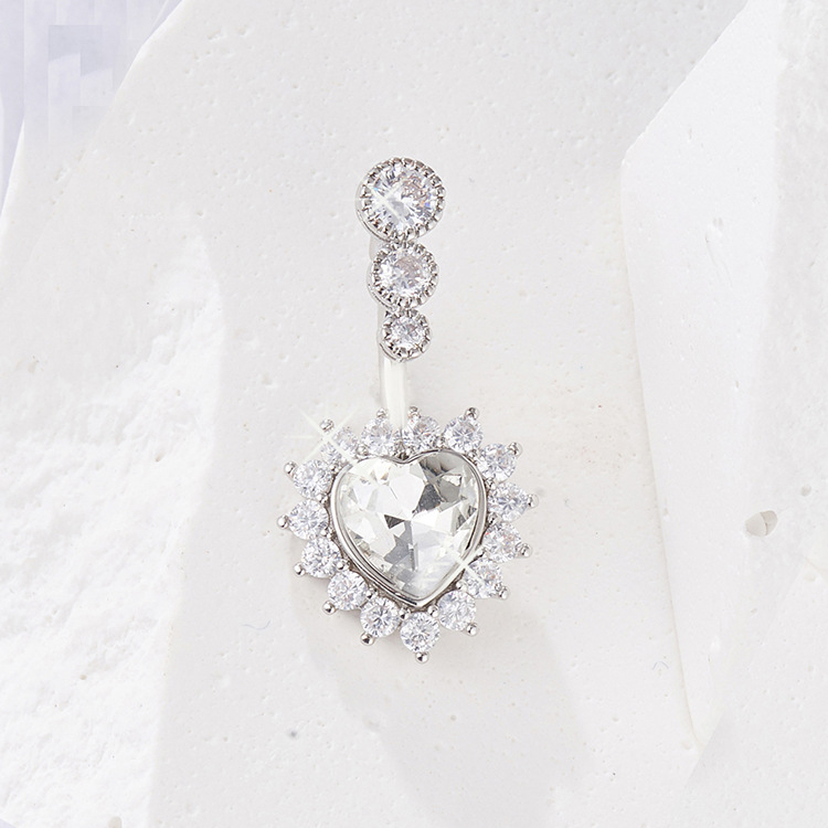 Pupčani piercing nakit — srcoliki dizajn sa cirkonima, obruč pupka, ženski stil (bakar; srce dizajn; pupčani nakit; elektroplatiranje)