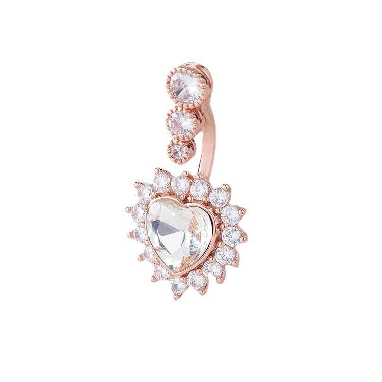 Pupčani piercing nakit — srcoliki dizajn sa cirkonima, obruč pupka, ženski stil (bakar; srce dizajn; pupčani nakit; elektroplatiranje)