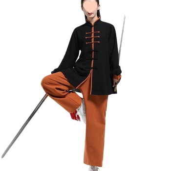 Ženski Tai Chi kostim u kineskom stilu, dugih rukava, deblji za jesen-zimu vježbanje (Chenille tkanina; Spandex sadržaj ispod 30%; etiketa s ovratnikom; s oznakama)