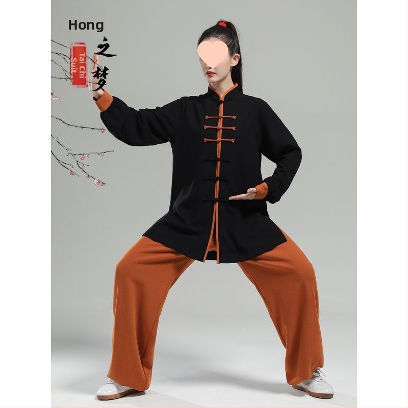 Ženski Tai Chi kostim u kineskom stilu, dugih rukava, deblji za jesen-zimu vježbanje (Chenille tkanina; Spandex sadržaj ispod 30%; etiketa s ovratnikom; s oznakama)
