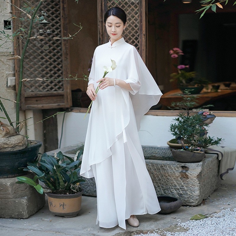 Chiffon top i haljina set za zen ples – univerzalni dizajn, 95%+ glavna tkanina, 50–70% druga tkanina, pogodno za scensku izvedbu