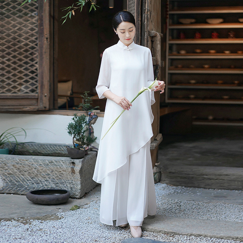 Chiffon top i haljina set za zen ples – univerzalni dizajn, 95%+ glavna tkanina, 50–70% druga tkanina, pogodno za scensku izvedbu