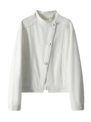 Aszimmetrikus állógalléros farmerdzseki, hosszú ujjú, normál hossz, pamut, ősz 2025