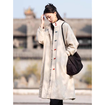 Női téli pamutkabát, tömött quiltelt bélés, koronggombos részlet, laza, hosszú fazon, 80–90% pamut