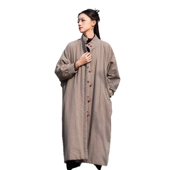 Női téli pamutkabát, tömött quiltelt bélés, koronggombos részlet, laza, hosszú fazon, 80–90% pamut