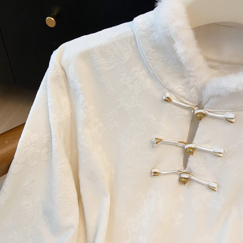 Hosszúujjú belső felső, pamut-poliészter keverék, kefés felület, kínai stílus, vastag melegen tartó plüss szegéllyel, 2025 ősz-tél