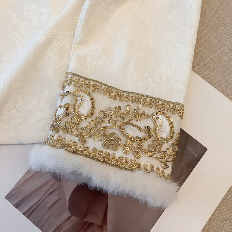 Hosszúujjú belső felső, pamut-poliészter keverék, kefés felület, kínai stílus, vastag melegen tartó plüss szegéllyel, 2025 ősz-tél