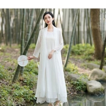 Női Zen ruha kínai ihletésű stílusban, Chenille-Spandex keverék, Royal Sister Wind stílus, hosszú hercegnő ujjas karokkal, lezser öltözet, 2024 tavasz