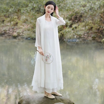 Női Zen ruha kínai ihletésű stílusban, Chenille-Spandex keverék, Royal Sister Wind stílus, hosszú hercegnő ujjas karokkal, lezser öltözet, 2024 tavasz
