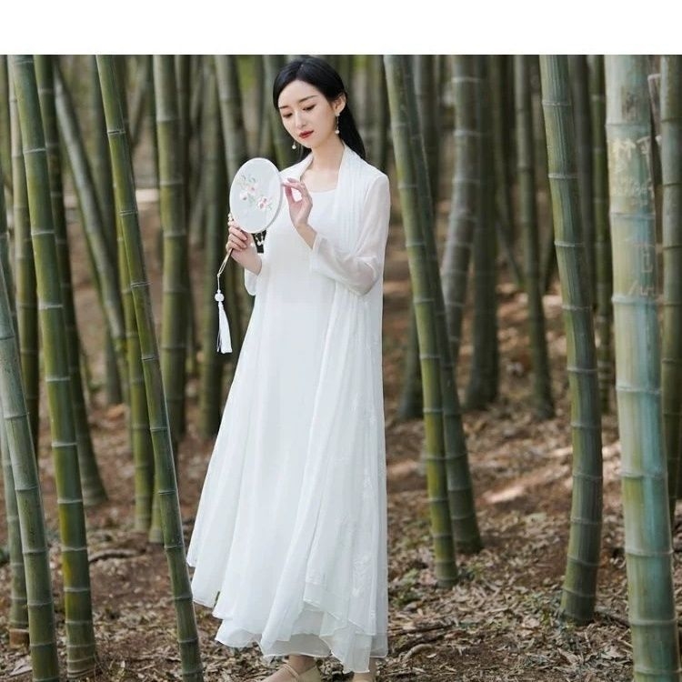 Női Zen ruha kínai ihletésű stílusban, Chenille-Spandex keverék, Royal Sister Wind stílus, hosszú hercegnő ujjas karokkal, lezser öltözet, 2024 tavasz