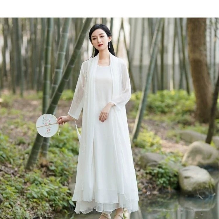Női Zen ruha kínai ihletésű stílusban, Chenille-Spandex keverék, Royal Sister Wind stílus, hosszú hercegnő ujjas karokkal, lezser öltözet, 2024 tavasz