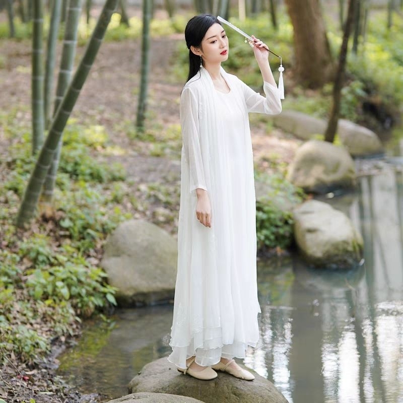 Női Zen ruha kínai ihletésű stílusban, Chenille-Spandex keverék, Royal Sister Wind stílus, hosszú hercegnő ujjas karokkal, lezser öltözet, 2024 tavasz