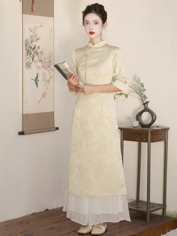 Jacquard Tencel komplet haljina, proljeće 2025, kineski nacionalni stil, etnički ples, 70–80% lyocell