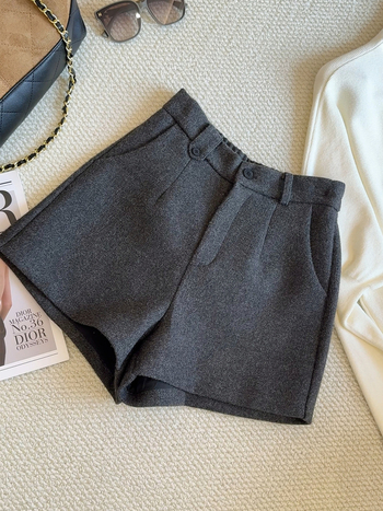 Női gyapjú anyagú széles lábú nadrág, magas derekú, 3/4 hossz, mindennapi stílus, téli szezon 2025