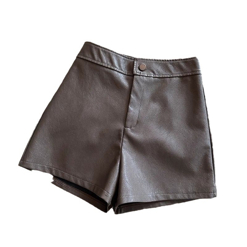 PU bőrhatású széles lábú nadrág, magas derekú, koreai stílus, téli 2023