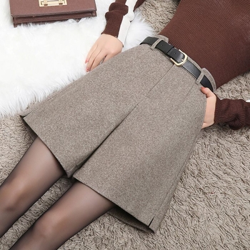 Női gyapjú széles lábú nadrág, magas derekú, A-vonal, 3/4 hosszú, városi hétköznapi stílus őszre-télre