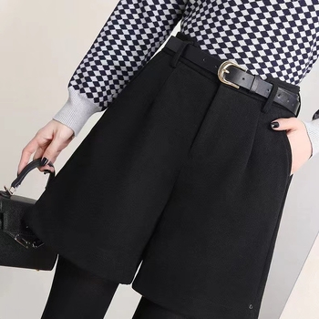 Női gyapjú széles lábú nadrág, magas derekú, A-vonal, 3/4 hosszú, városi hétköznapi stílus őszre-télre