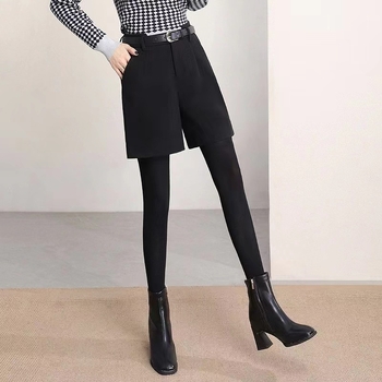 Női gyapjú széles lábú nadrág, magas derekú, A-vonal, 3/4 hosszú, városi hétköznapi stílus őszre-télre