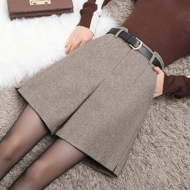 Női gyapjú széles lábú nadrág, magas derekú, A-vonal, 3/4 hosszú, városi hétköznapi stílus őszre-télre