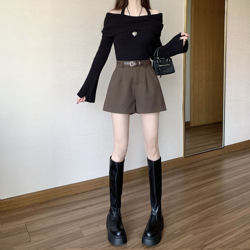 Gyapjú–polieőszter keverék széles lábú nadrág, 3/4 hossz, magas derék, vastag téli anyag; poliészter 50–70%