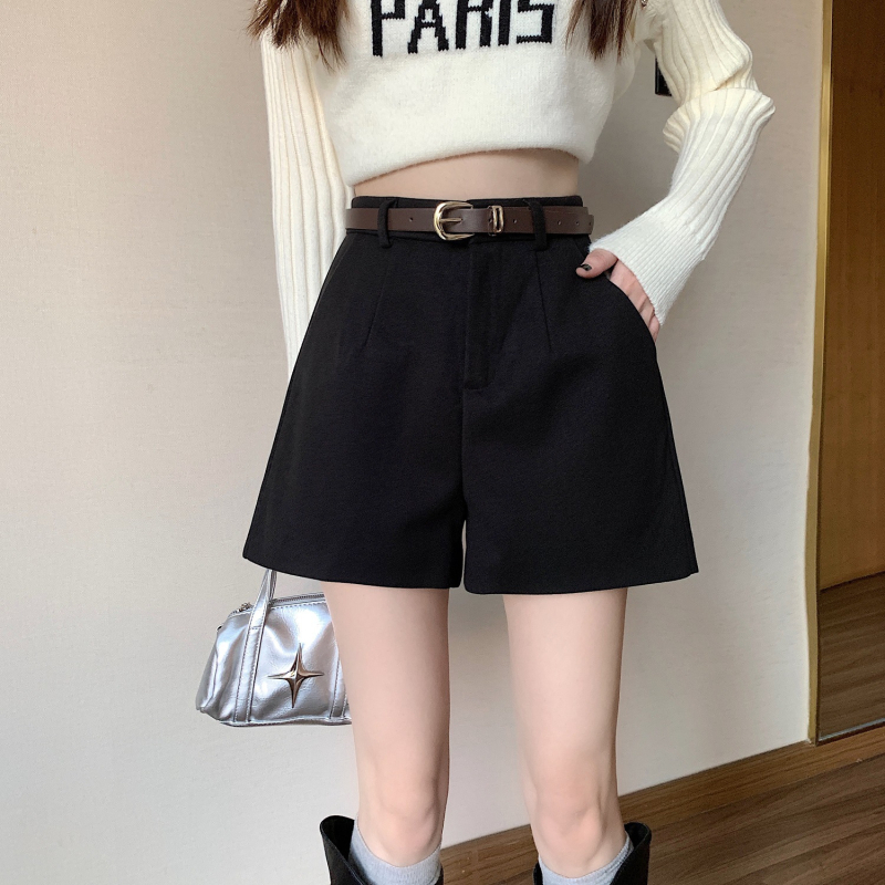 Gyapjú–polieőszter keverék széles lábú nadrág, 3/4 hossz, magas derék, vastag téli anyag; poliészter 50–70%