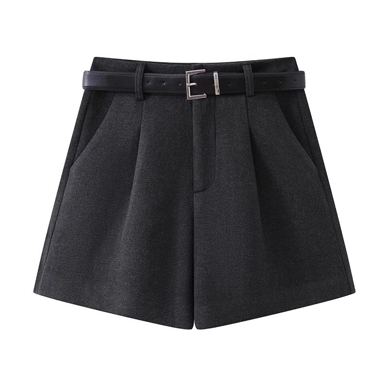 Gyapjú–polieőszter keverék széles lábú nadrág, 3/4 hossz, magas derék, vastag téli anyag; poliészter 50–70%