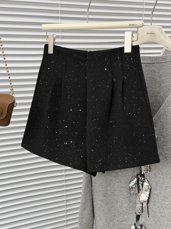 Női vastag műgyapjú anyagú széleslábú 3/4-es nadrág, magas derék, poliészter-keverék