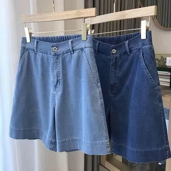 Traperice ravnog kroja od Tencel Lyocell s Spandexom, visokim strukom, lagani materijal, kapri duljina, bez glačanja