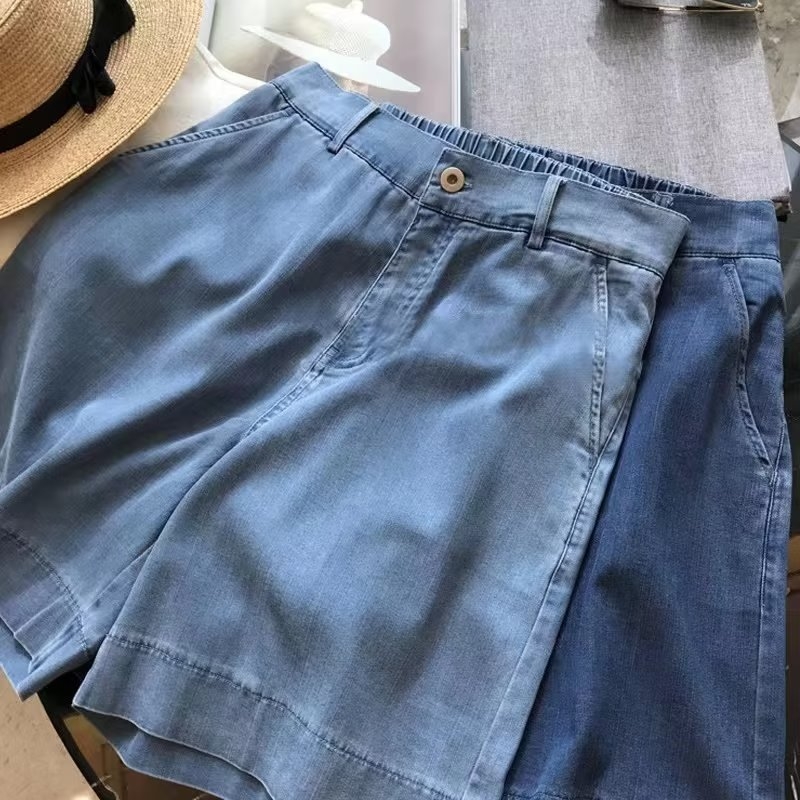 Traperice ravnog kroja od Tencel Lyocell s Spandexom, visokim strukom, lagani materijal, kapri duljina, bez glačanja