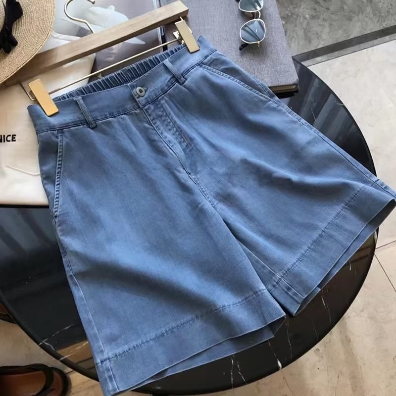 Traperice ravnog kroja od Tencel Lyocell s Spandexom, visokim strukom, lagani materijal, kapri duljina, bez glačanja