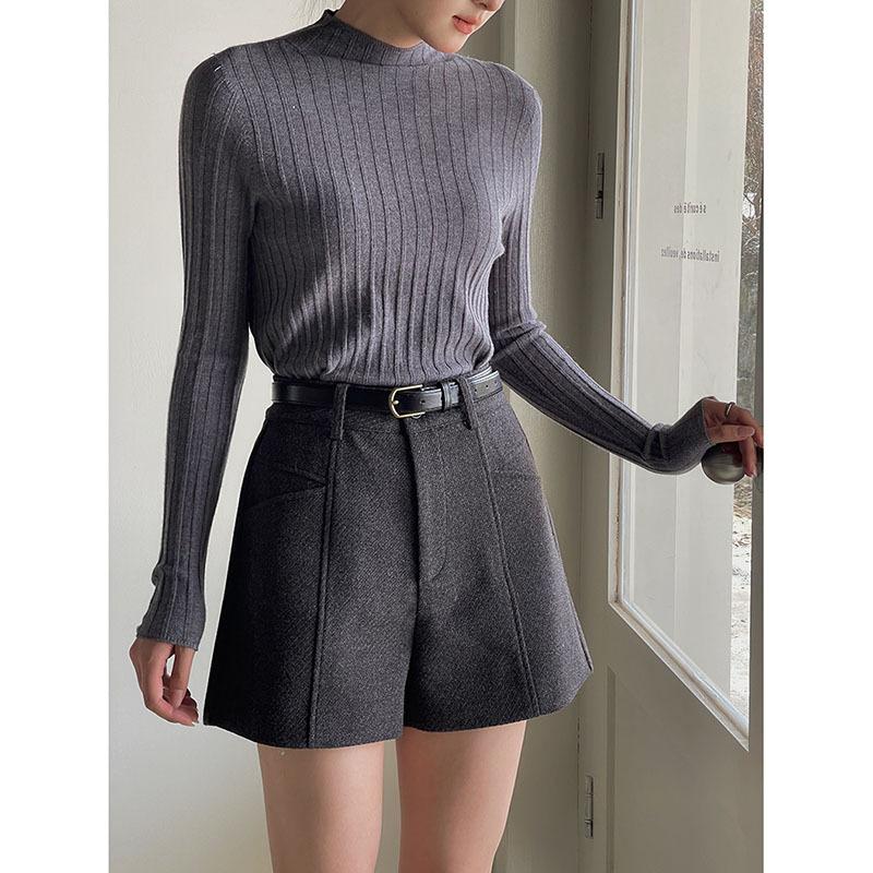 Dámske voľnočasové nohavice, základný kórejský štýl, široké nohavice, polovičná dĺžka, elastický pás (polyester 95%+, tvarovanie vysokou teplotou)
