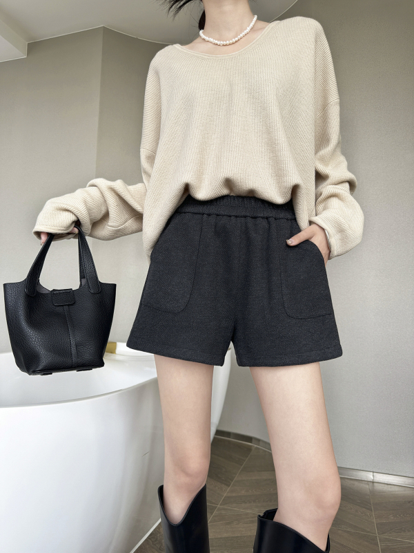 Дамски шорти с висока талия, дебели, от вискоза (вискоза, микроеластичност, уличен стил)