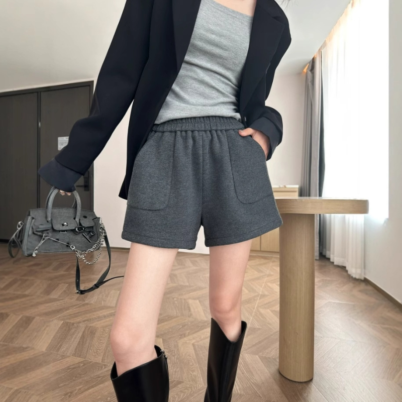 Дамски шорти с висока талия, дебели, от вискоза (вискоза, микроеластичност, уличен стил)