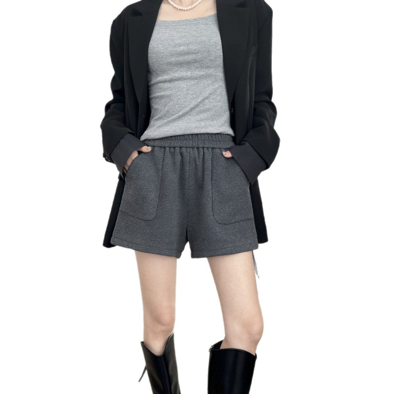 Дамски шорти с висока талия, дебели, от вискоза (вискоза, микроеластичност, уличен стил)