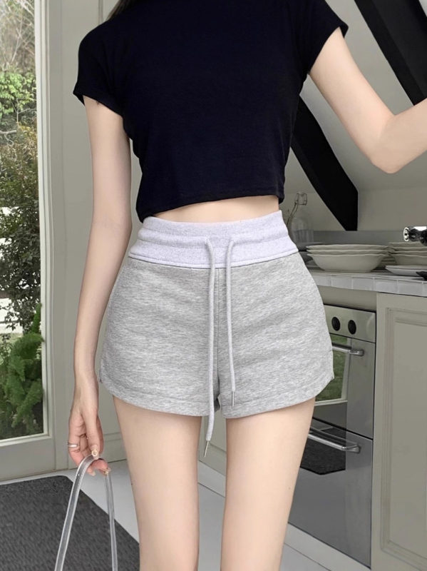 Ženske sportske šortse sa šnira za vezivanje, visokim strukom, duljina 3/4, mješavina poliester-spandeks, kroj A-linije