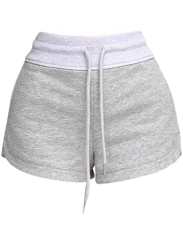 Ženske sportske šortse sa šnira za vezivanje, visokim strukom, duljina 3/4, mješavina poliester-spandeks, kroj A-linije