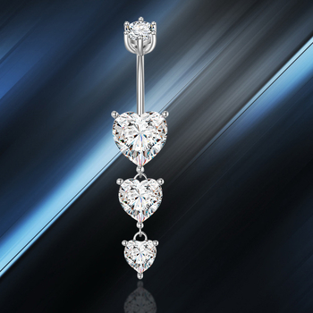 S925 Srebrni pupčani prsten sa srcem, korejskog stila, s dijamantom