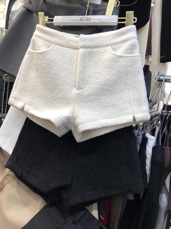 Šorcevi od vunene tkanine u tweed stilu, visok struk, debeli materijal, mikroelastičnost