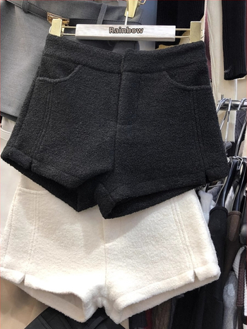 Šorcevi od vunene tkanine u tweed stilu, visok struk, debeli materijal, mikroelastičnost