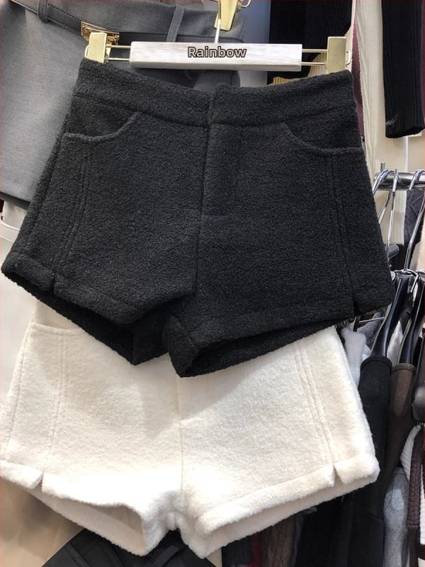 Šorcevi od vunene tkanine u tweed stilu, visok struk, debeli materijal, mikroelastičnost